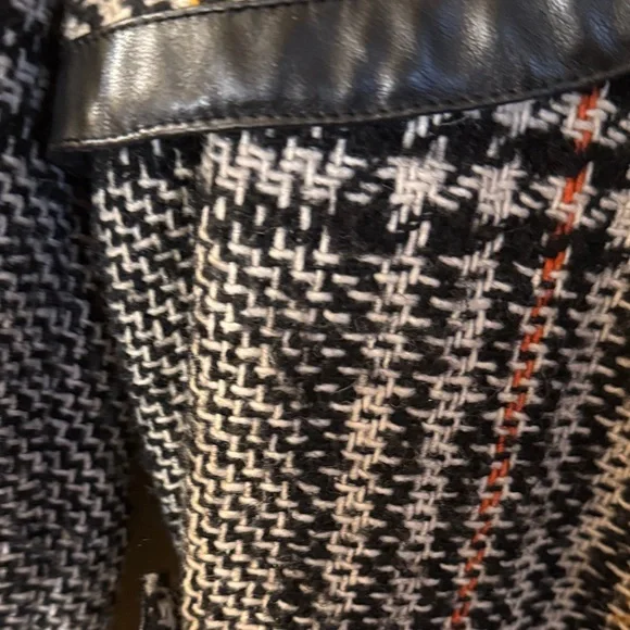 Arden B Glen Plaid Pea Coat: Leather Trim Double Breasted Office Siren - Picture 8 of 16